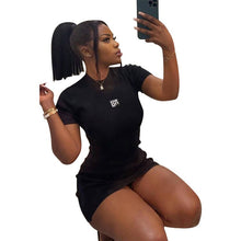 Load image into Gallery viewer, Classic Pure Black Short Sleeve Pullover Retro Top T-shirts Sheath