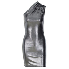 Load image into Gallery viewer, Pu Leather One Shoulder Sleeveless Draped Mini Prom Dress 2022 Summer